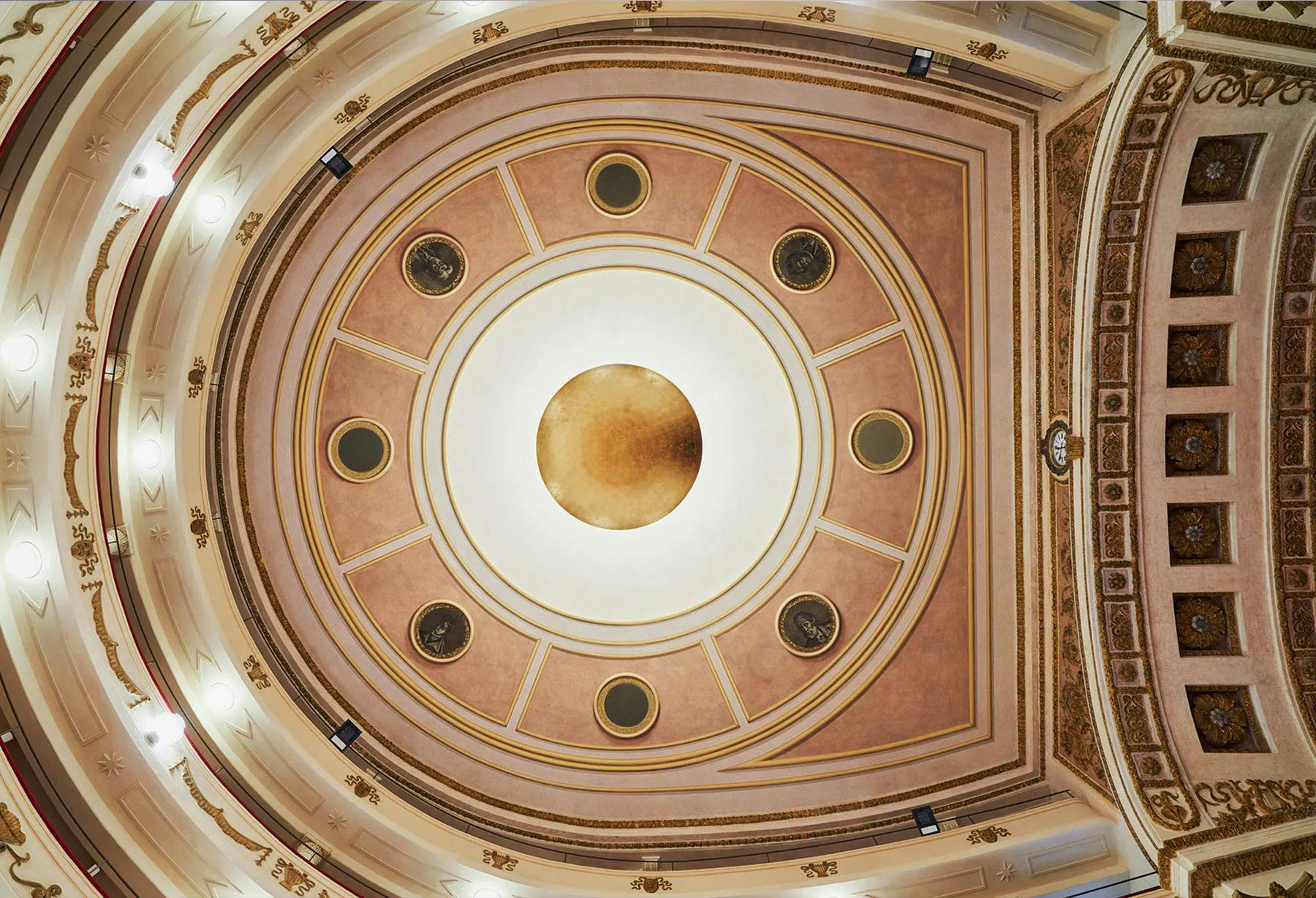 <p>Catellani &amp; Smith takes part to the ambitious restoration project of the “Teatro Sociale Camogli”, whose doors reopen after 40 years of inactivity, thanks to the work of Studio Berlucchi in Brescia and Arassociati in Milan,  providing a series of lamps with an extraordinary scenic impact, such as the great golden disc that hides a lighting source by Light Contract, the company that has designed the whole lighting project of the theater.</p>

